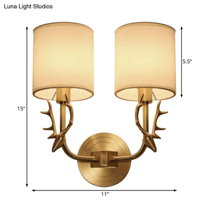 DecorBites™ Modern 1/2 Lights Wall Sconce with Fabric Shade - Black/Gold Cylinder Wall Mount Fixture featuring Metal Antler