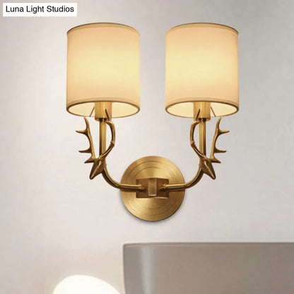 DecorBites™ Modern 1/2 Lights Wall Sconce with Fabric Shade - Black/Gold Cylinder Wall Mount Fixture featuring Metal Antler