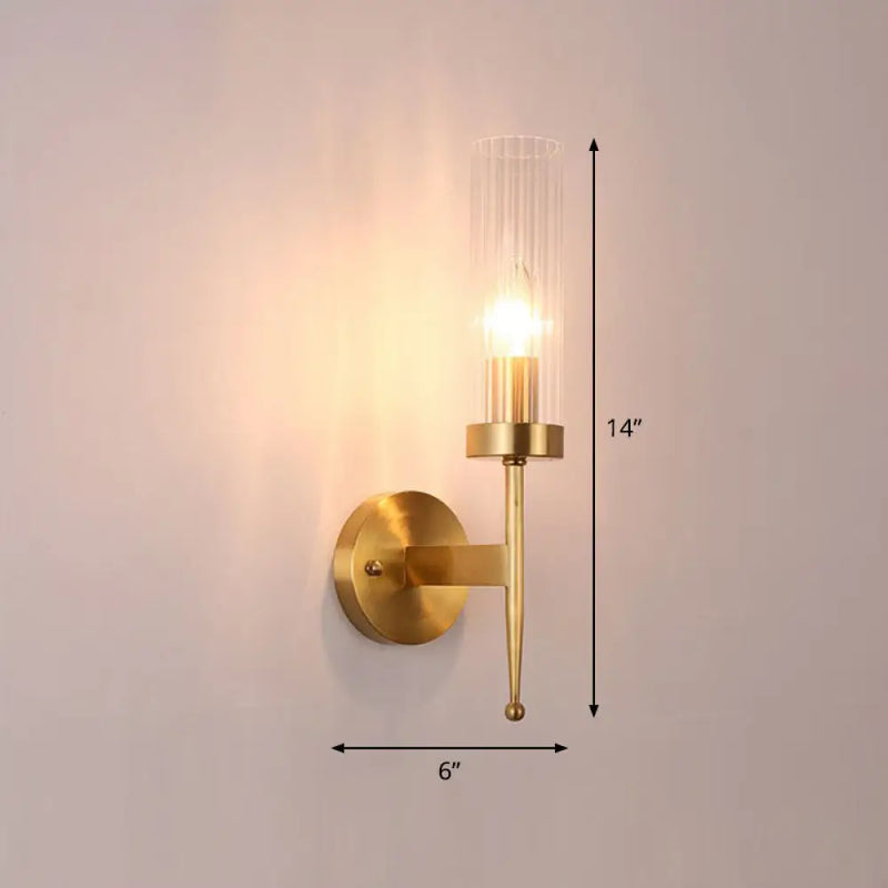 DecorBites™ Modern 1-Head Fluted Glass Wall Lamp with Gold Finish - Perfect for Living Room