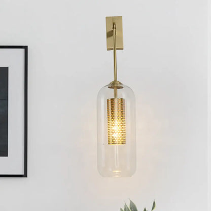 DecorBites™ Modern 1-Head Gold Wall Mount Light for Bedside - Clear Glass Capsule Sconce Fixture