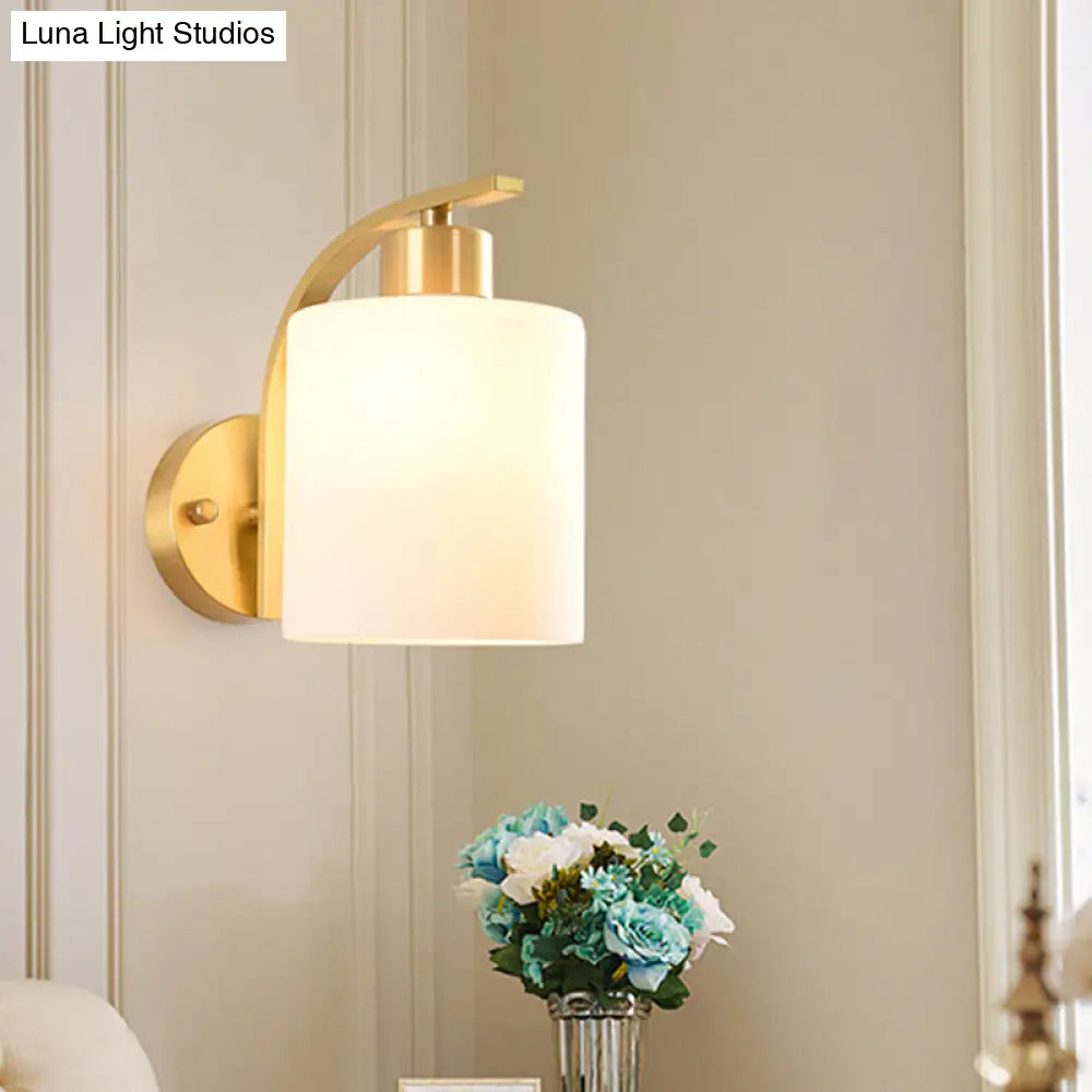 DecorBites™ Modern 1-Light Brass Cylinder Sconce with Milk Glass Shade - Wall Lighting Fixture
