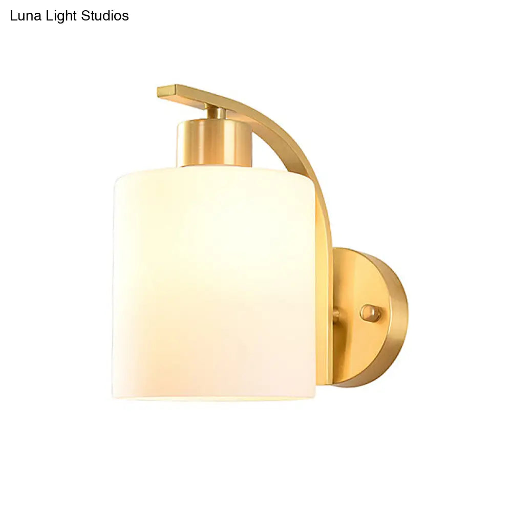 DecorBites™ Modern 1-Light Brass Cylinder Sconce with Milk Glass Shade - Wall Lighting Fixture