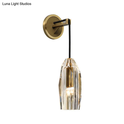 DecorBites™ Modern 1-Light Gold Crystal Wall Sconce with Pendant Cord - Hand-Cut Lamp Fixture