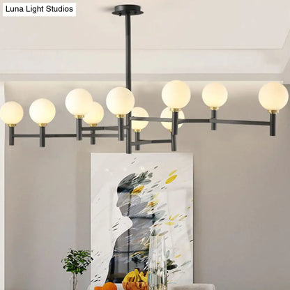 DecorBites™ Modern 10-Head Orbit Chandelier Pendant, White Glass, Black/White/Gold, for Living Room Island Lighting
