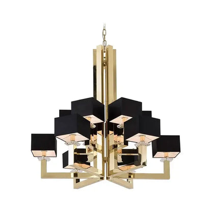 Modern 12-light chrome chandelier with black & clear dining room crystal accents