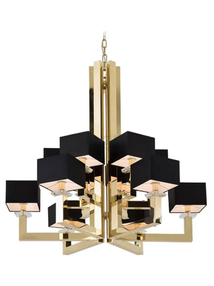 Modern 12-light chrome chandelier with black & clear dining room crystal accents