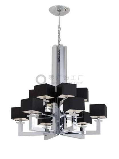 Modern 12-light chrome chandelier with black & clear dining room crystal accents