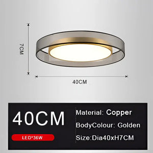 Modern 16w copper ceiling light for living room with frosted glass