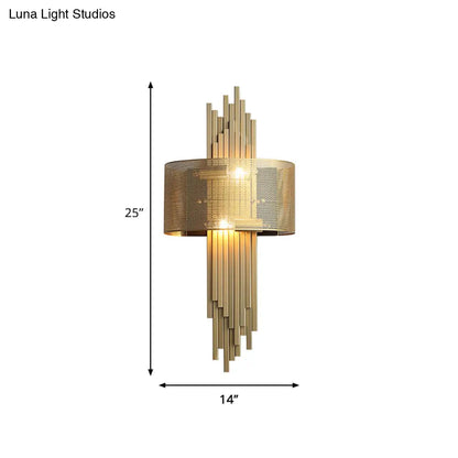 DecorBites™ Modern 2-Head Gold Wall Sconce Lamp with Mesh Drum Shade