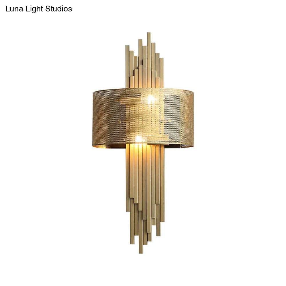 DecorBites™ Modern 2-Head Gold Wall Sconce Lamp with Mesh Drum Shade