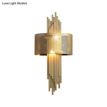 DecorBites™ Modern 2-Head Gold Wall Sconce Lamp with Mesh Drum Shade