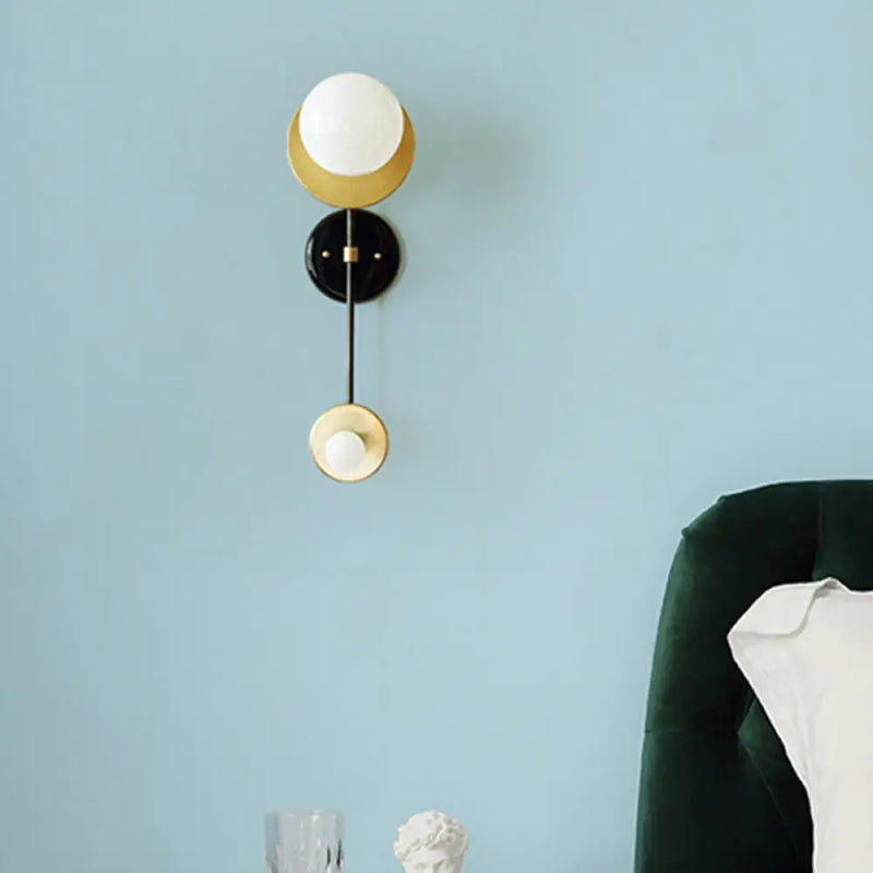 DecorBites™ Modern 2-Head Opal Glass Wall Sconce in Black and Gold