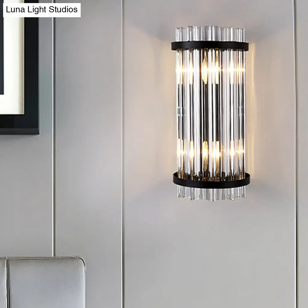 DecorBites™ Modern 2-Head Tri-Sided Crystal Rod Cylinder Wall Mount Sconce Light Fixture in Black/Gold