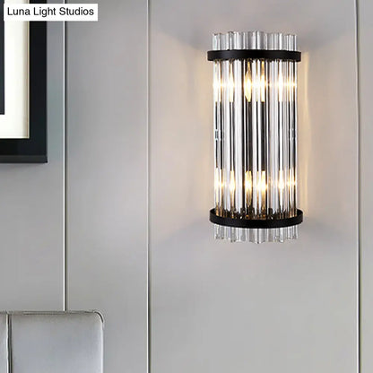 DecorBites™ Modern 2-Head Tri-Sided Crystal Rod Cylinder Wall Mount Sconce Light Fixture in Black/Gold