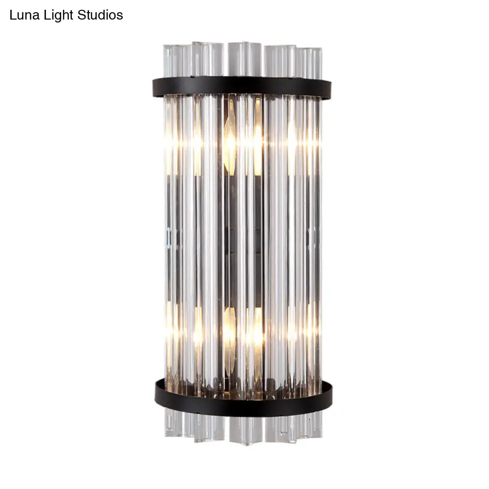 DecorBites™ Modern 2-Head Tri-Sided Crystal Rod Cylinder Wall Mount Sconce Light Fixture in Black/Gold