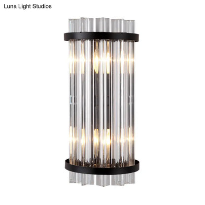 DecorBites™ Modern 2-Head Tri-Sided Crystal Rod Cylinder Wall Mount Sconce Light Fixture in Black/Gold