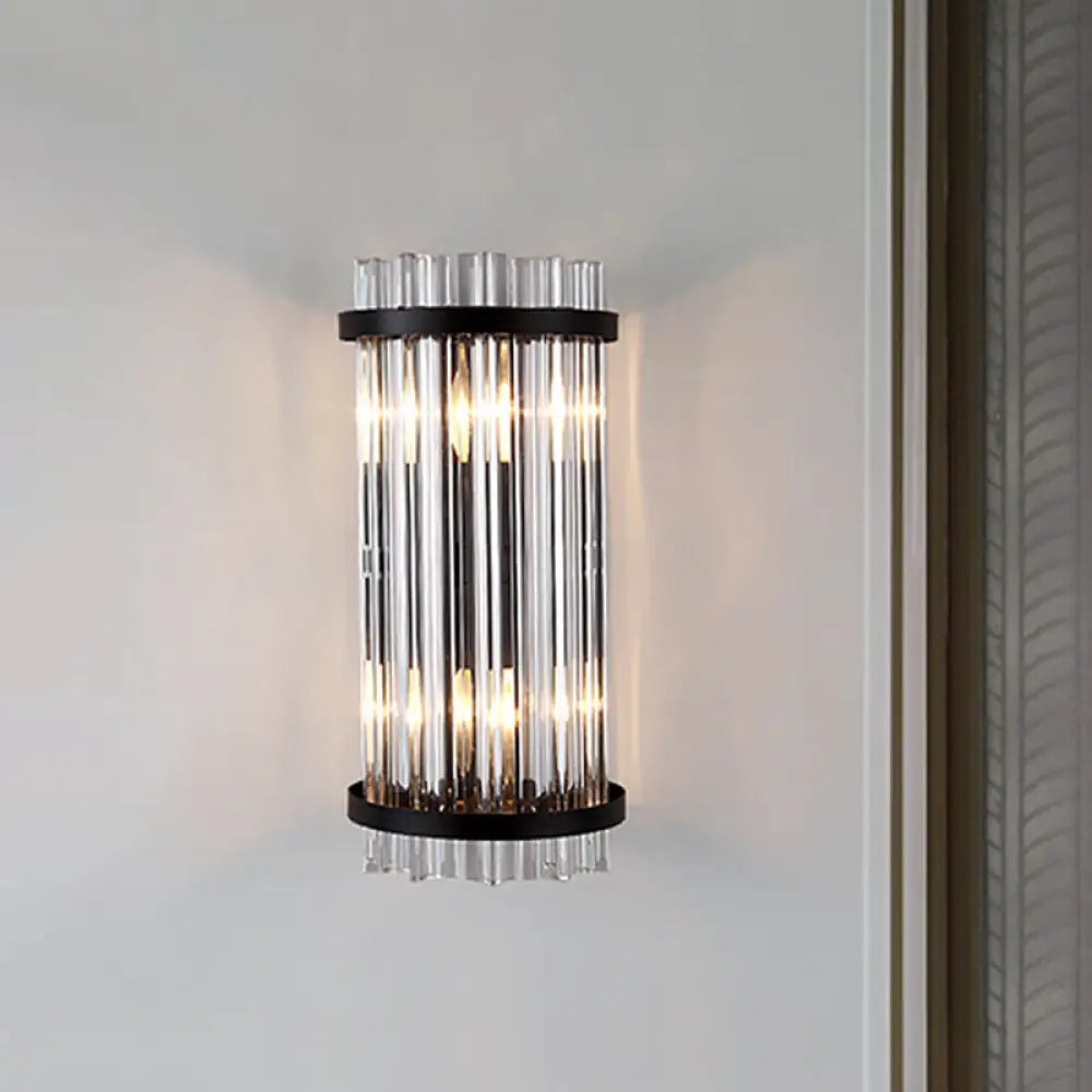 DecorBites™ Modern 2-Head Tri-Sided Crystal Rod Cylinder Wall Mount Sconce Light Fixture in Black/Gold