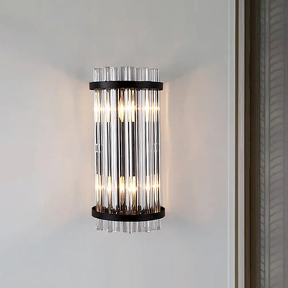 DecorBites™ Modern 2-Head Tri-Sided Crystal Rod Cylinder Wall Mount Sconce Light Fixture in Black/Gold