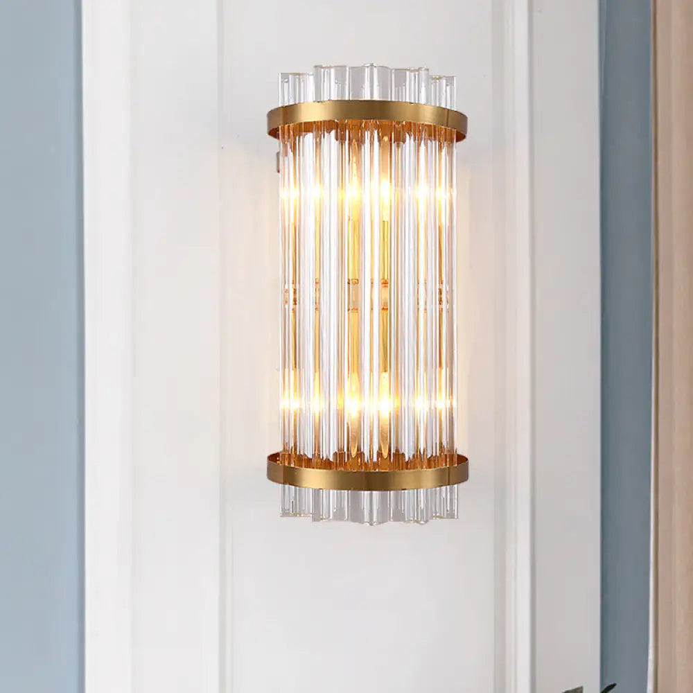 DecorBites™ Modern 2-Head Tri-Sided Crystal Rod Cylinder Wall Mount Sconce Light Fixture in Black/Gold