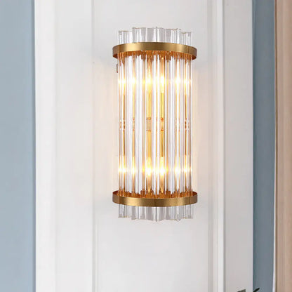 DecorBites™ Modern 2-Head Tri-Sided Crystal Rod Cylinder Wall Mount Sconce Light Fixture in Black/Gold