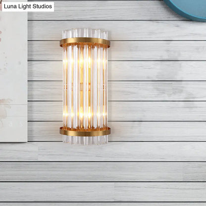 DecorBites™ Modern 2-Head Tri-Sided Crystal Rod Cylinder Wall Mount Sconce Light Fixture in Black/Gold