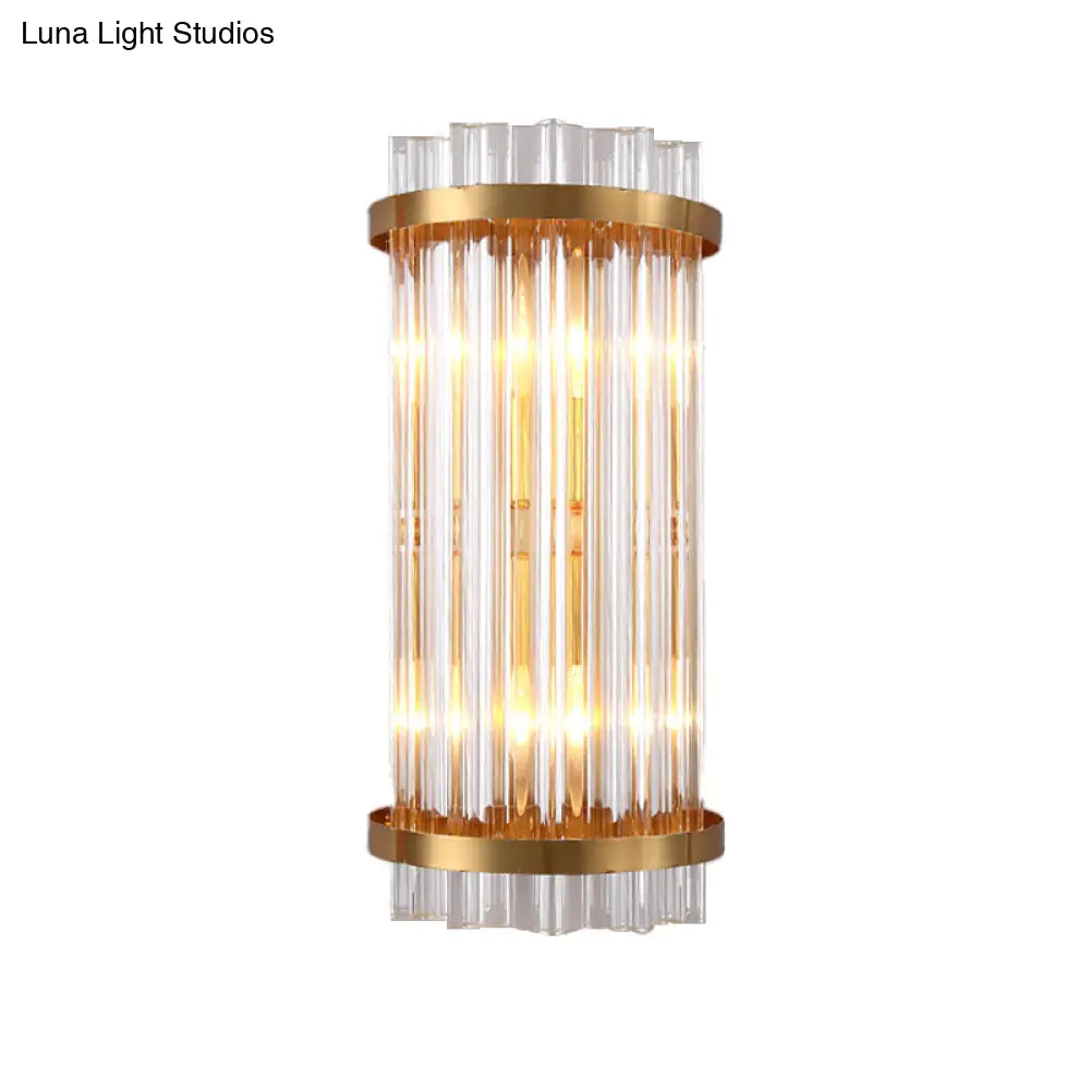 DecorBites™ Modern 2-Head Tri-Sided Crystal Rod Cylinder Wall Mount Sconce Light Fixture in Black/Gold