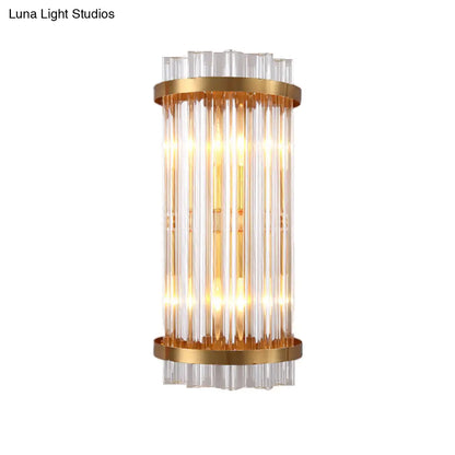 DecorBites™ Modern 2-Head Tri-Sided Crystal Rod Cylinder Wall Mount Sconce Light Fixture in Black/Gold