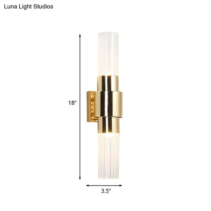 DecorBites™ Modern 2-Headed Gold Wall Sconce with Clear Ribbed Glass for Bathroom