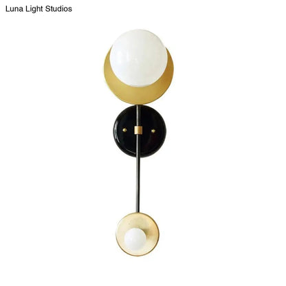 DecorBites™ Modern 2-Light Balance Scale Wall Sconce: Black & Gold, Milky Glass Reading Lamp