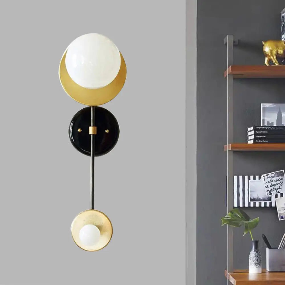 DecorBites™ Modern 2-Light Balance Scale Wall Sconce: Black & Gold, Milky Glass Reading Lamp