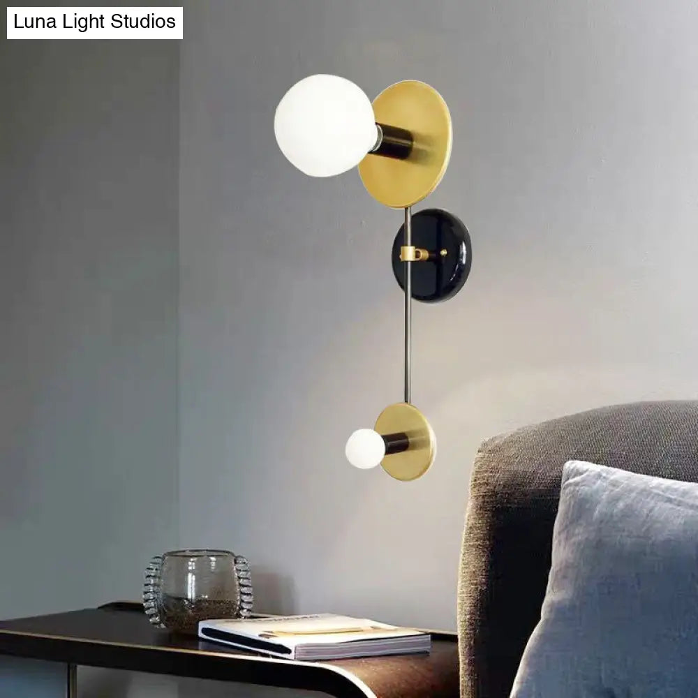 DecorBites™ Modern 2-Light Balance Scale Wall Sconce: Black & Gold, Milky Glass Reading Lamp