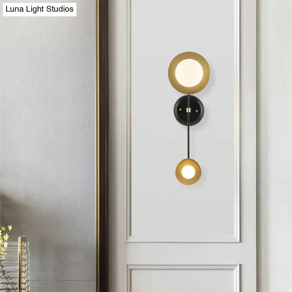 DecorBites™ Modern 2-Light Balance Scale Wall Sconce: Black & Gold, Milky Glass Reading Lamp