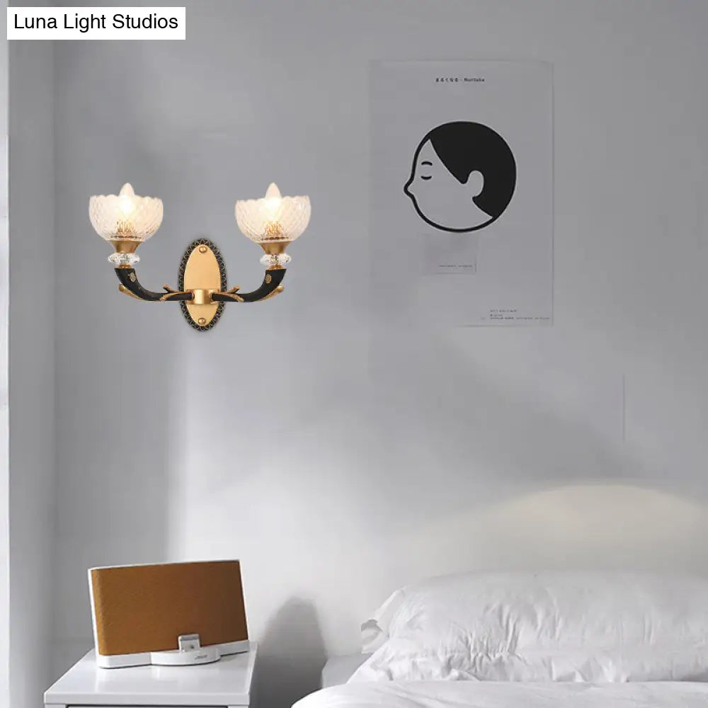 DecorBites™ Modern 2-Light Metal Black Sconce with Clear Prismatic Glass Shade - Wall Mounted