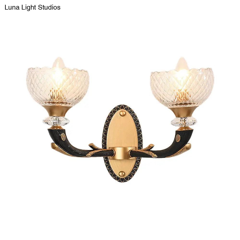 DecorBites™ Modern 2-Light Metal Black Sconce with Clear Prismatic Glass Shade - Wall Mounted