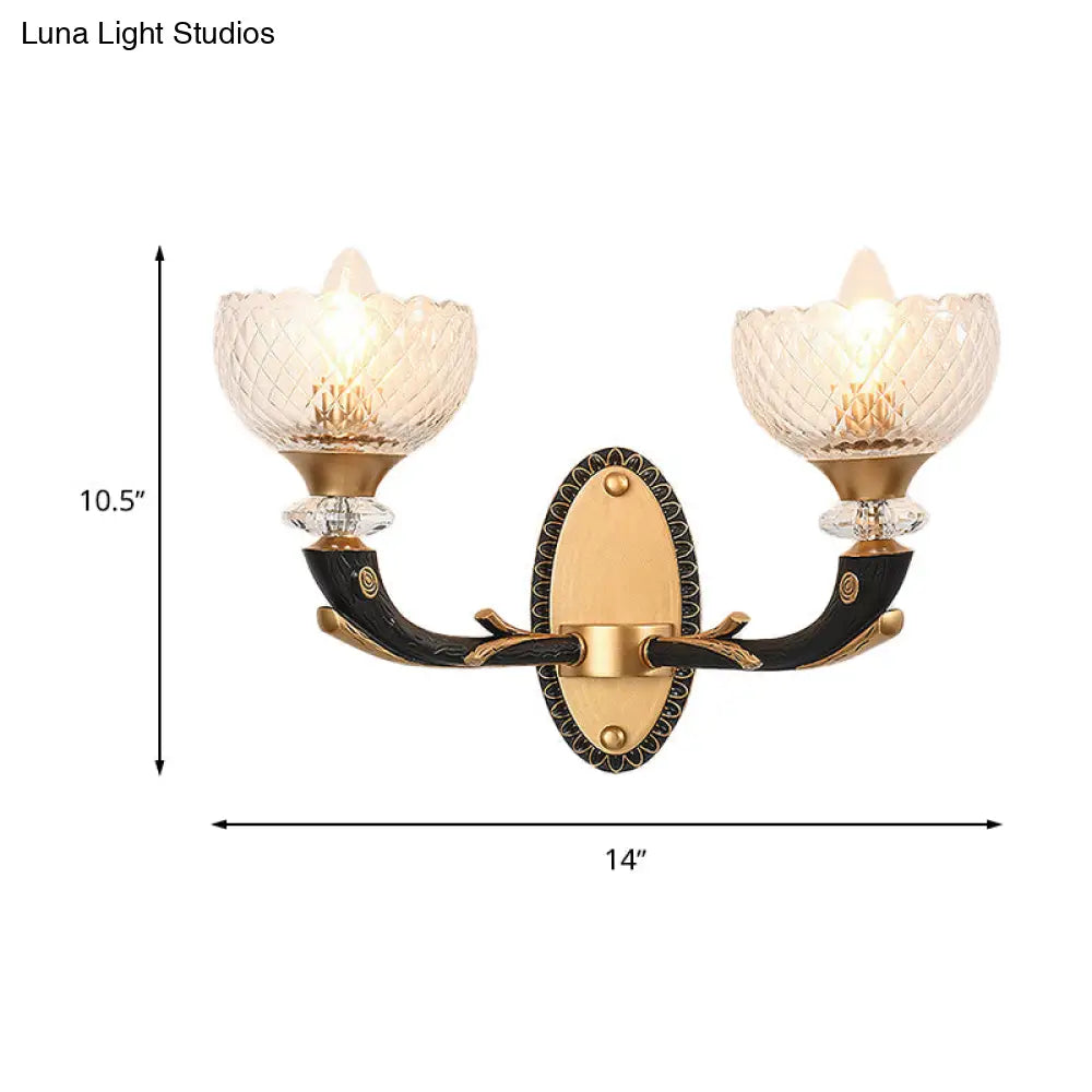 DecorBites™ Modern 2-Light Metal Black Sconce with Clear Prismatic Glass Shade - Wall Mounted