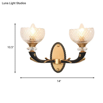 DecorBites™ Modern 2-Light Metal Black Sconce with Clear Prismatic Glass Shade - Wall Mounted