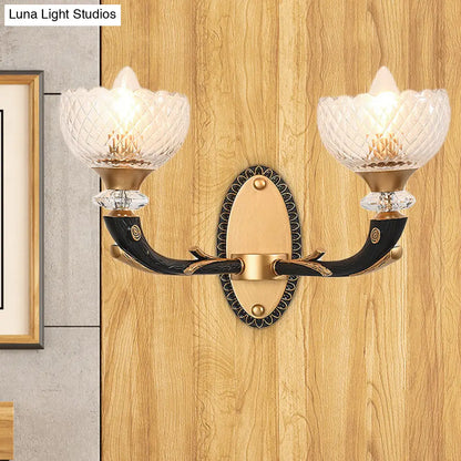 DecorBites™ Modern 2-Light Metal Black Sconce with Clear Prismatic Glass Shade - Wall Mounted