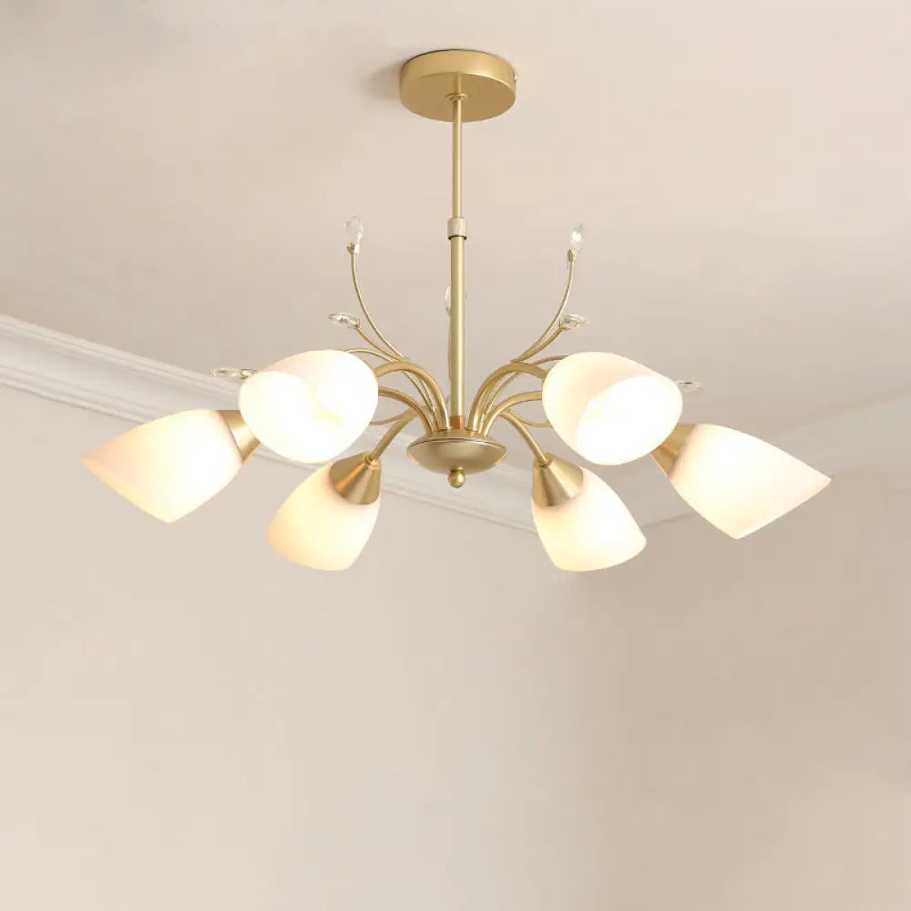 DecorBites™ Modern 3/6 Bulbs Gold Hanging Chandelier with White Glass Shade