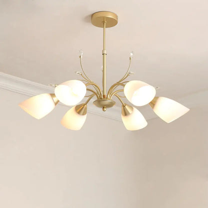 DecorBites™ Modern 3/6 Bulbs Gold Hanging Chandelier with White Glass Shade