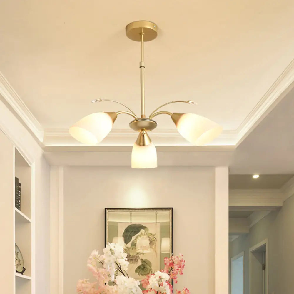 DecorBites™ Modern 3/6 Bulbs Gold Hanging Chandelier with White Glass Shade
