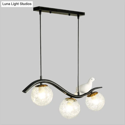 DecorBites™ Modern 3-Head Black Island Pendant Lamp with Clear/White Glass Shades and Pigeon Decor