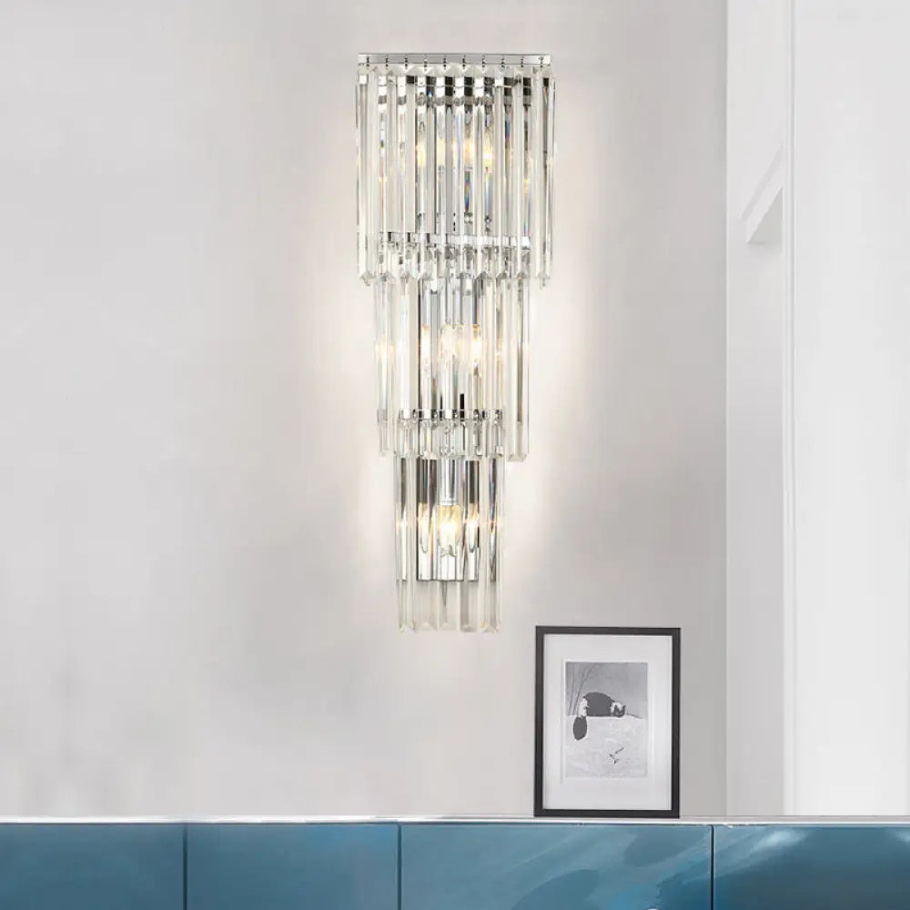 DecorBites™ Modern 3-Head Wall Sconce Light with Clear Glass Shades - Stylish Prismatic Design - Wall Mounted Lamp