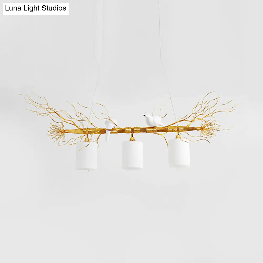 DecorBites™ Modern 3-Head White Glass Pendant Light with Gold/Silver Branch - Cylinder Ceiling Island Fixture