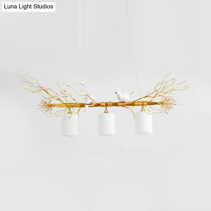 DecorBites™ Modern 3-Head White Glass Pendant Light with Gold/Silver Branch - Cylinder Ceiling Island Fixture