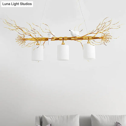 DecorBites™ Modern 3-Head White Glass Pendant Light with Gold/Silver Branch - Cylinder Ceiling Island Fixture
