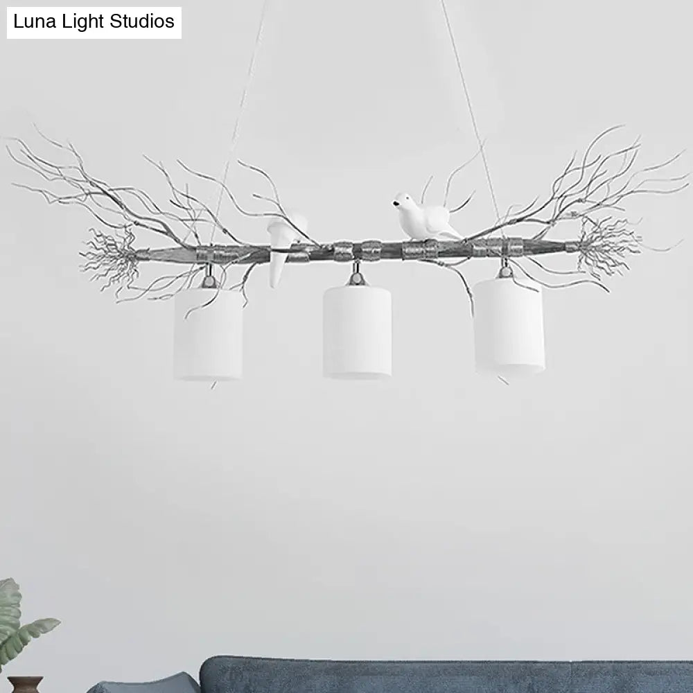 DecorBites™ Modern 3-Head White Glass Pendant Light with Gold/Silver Branch - Cylinder Ceiling Island Fixture