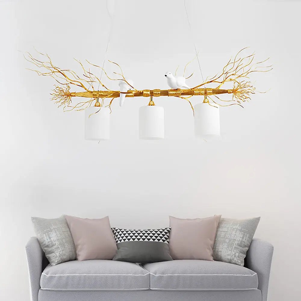 DecorBites™ Modern 3-Head White Glass Pendant Light with Gold/Silver Branch - Cylinder Ceiling Island Fixture