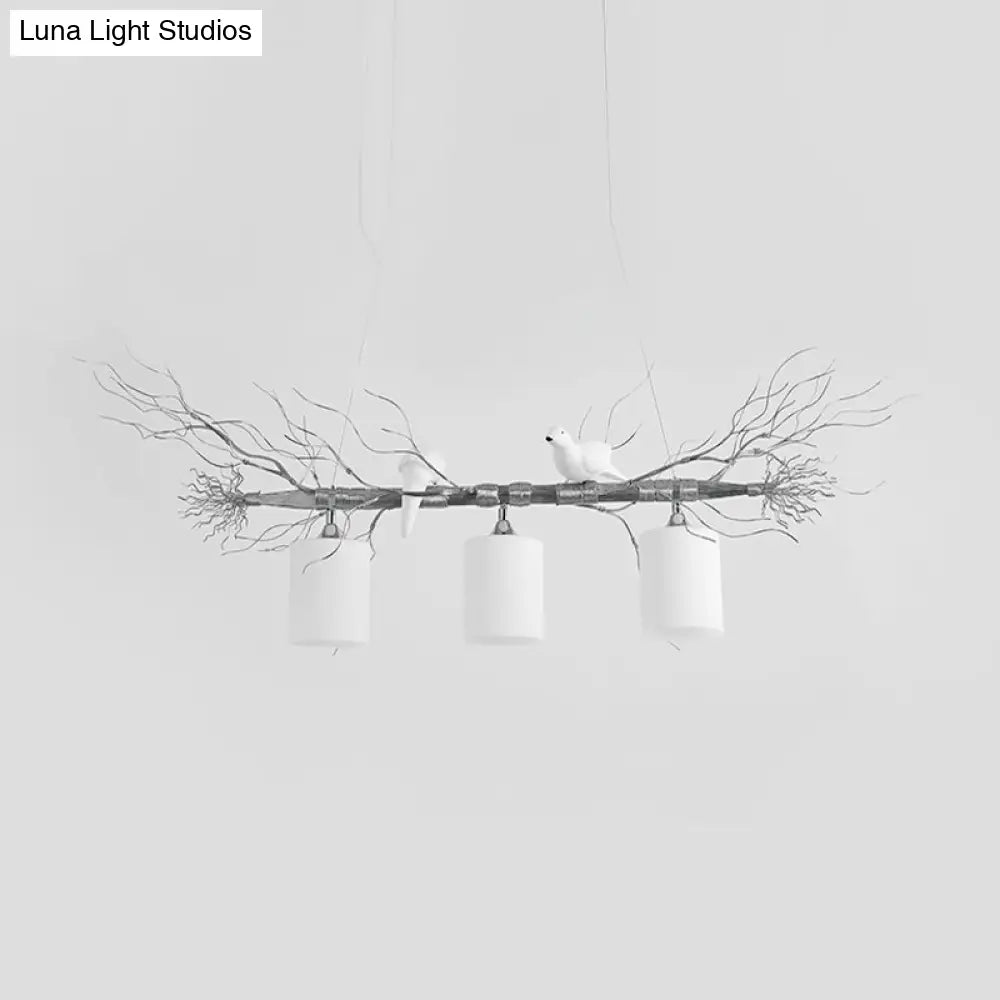DecorBites™ Modern 3-Head White Glass Pendant Light with Gold/Silver Branch - Cylinder Ceiling Island Fixture