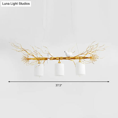 DecorBites™ Modern 3-Head White Glass Pendant Light with Gold/Silver Branch - Cylinder Ceiling Island Fixture