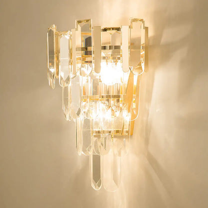 DecorBites™ Modern 3-Headed Crystal Wall Sconce with Gold 4-Layer Mount